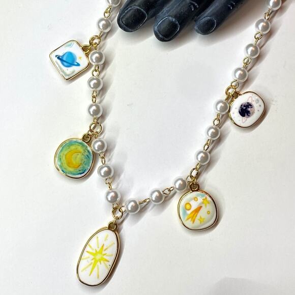 NEW Galaxy Pearl Charm Layering Necklace - Picture 8 of 10